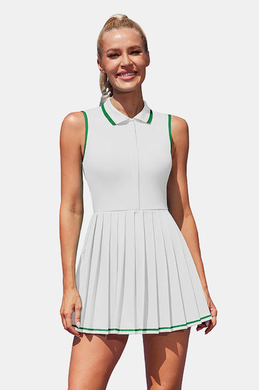Women's Ribbed Polo Tennis Dress with Half Zip